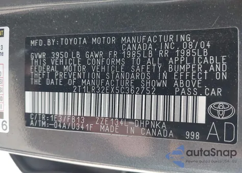 2005 Toyota Corolla Matrix Xr из США, поврежденный, VIN 2T1LR32EX5C362752